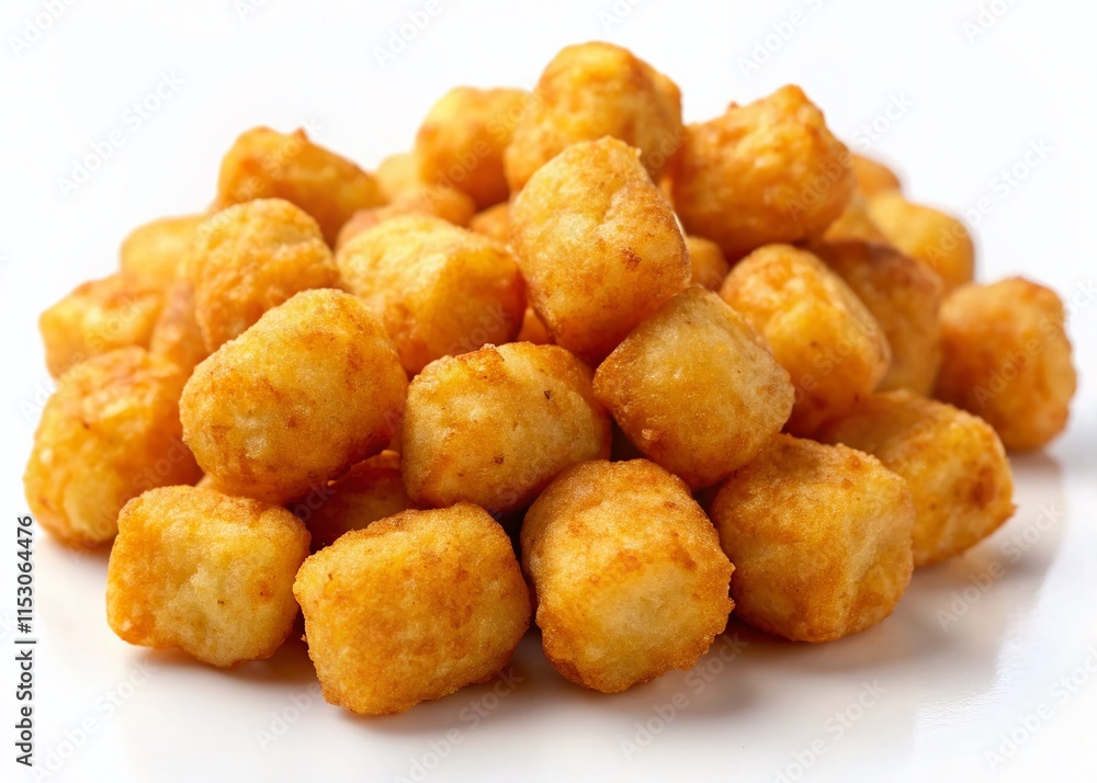 Crispy Golden Tater Tots on White Background - Perfect for Food Blogs and Menus Crispy Golden Tater Tots on White Background - Perfect for Food Blogs and Menus
