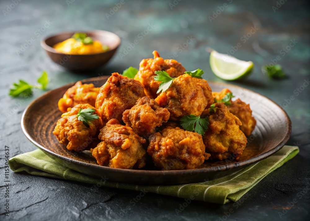 Crispy Indian Chicken Pakora on a Minimalist Plate Crispy Indian Chicken Pakora on a Minimalist Plate
