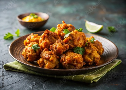 Crispy Indian Chicken Pakora on a Minimalist Plate