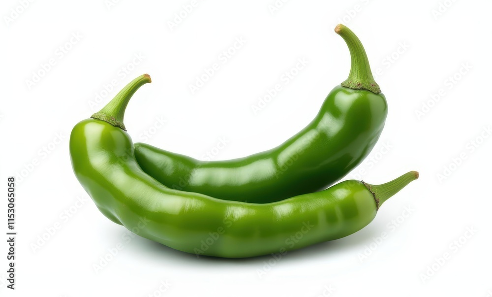 Two vibrant green chili peppers Two vibrant green chili peppers