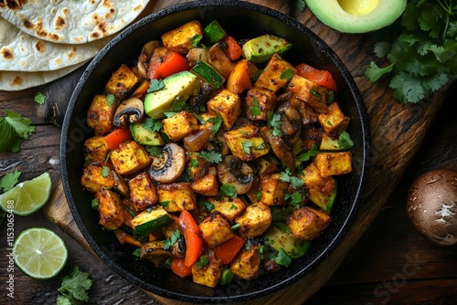 Wallpaper Mural Vibrant Vegan Fajitas with Fresh Garnishes on Rustic Table - Generative AI Torontodigital.ca