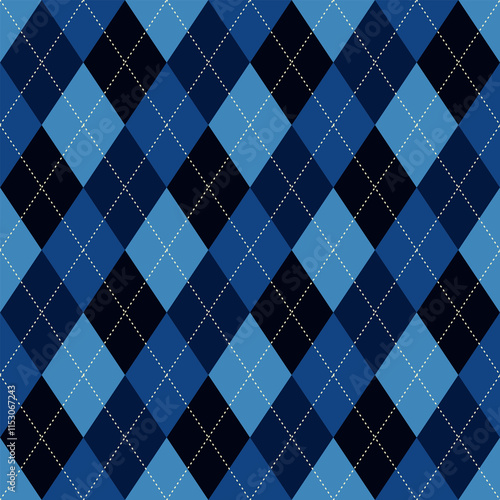 Argyle pattern of geometric rhombus. Harlequin design. Classic diamond shaped textile material for gift wrapping paper, socks, sweater, jumper, other modern textile or paper design.
