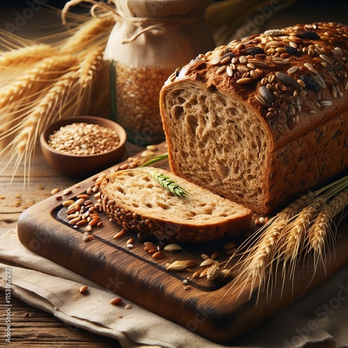 303 A nutritious loaf blending ancient grains like spelt and fre photo