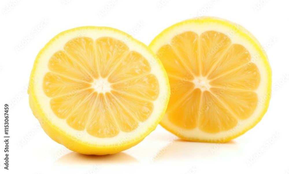 Freshly sliced yellow lemons on white background Freshly sliced yellow lemons on white background