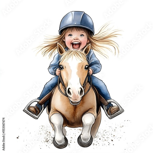 Happy Girl Riding A Pony With Excitement In A Cheerful Setting