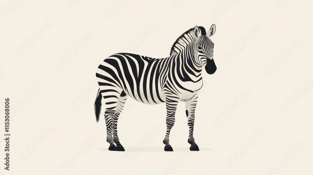 Elegant Zebra Standing, Profile View, Minimalist Design Elegant Zebra Standing, Profile View, Minimalist Design