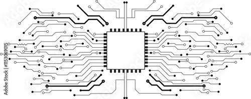 Circuit technology background with hi-tech digital data connection system and computer electronic design. Digital circuit line and curve polygonal connections concept. Vector illustration.