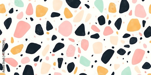 Wallpaper Mural Abstract terrazzo pattern with pastel colors and dark shapes on white background. Torontodigital.ca