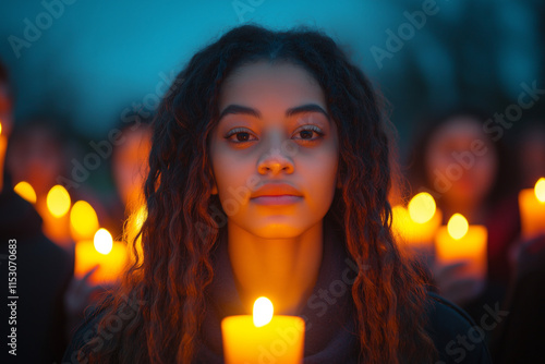 Multicultural group holds candlelight vigil for unity and peace in the community. Generative AI