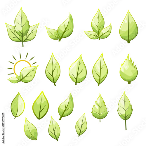 large collection of green leaf icons