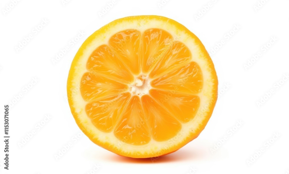 Vibrant yellow lemon slice on white background Vibrant yellow lemon slice on white background