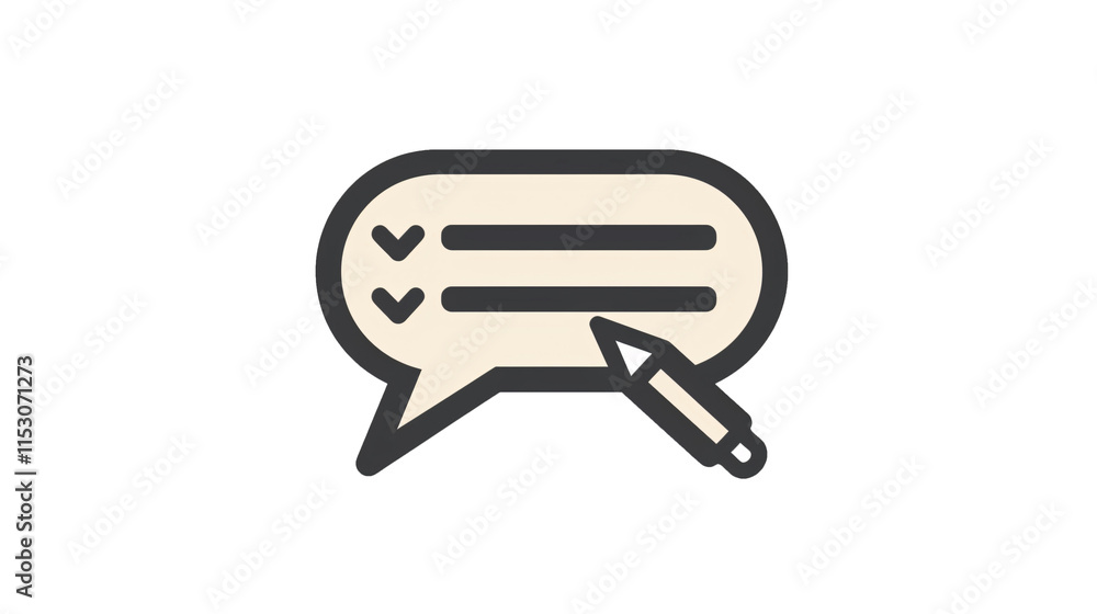 a black and white chat bubble with a pen a black and white chat bubble with a pen