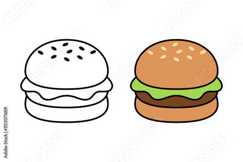 Vector Cartoon Hamburger Flat Design Illustration