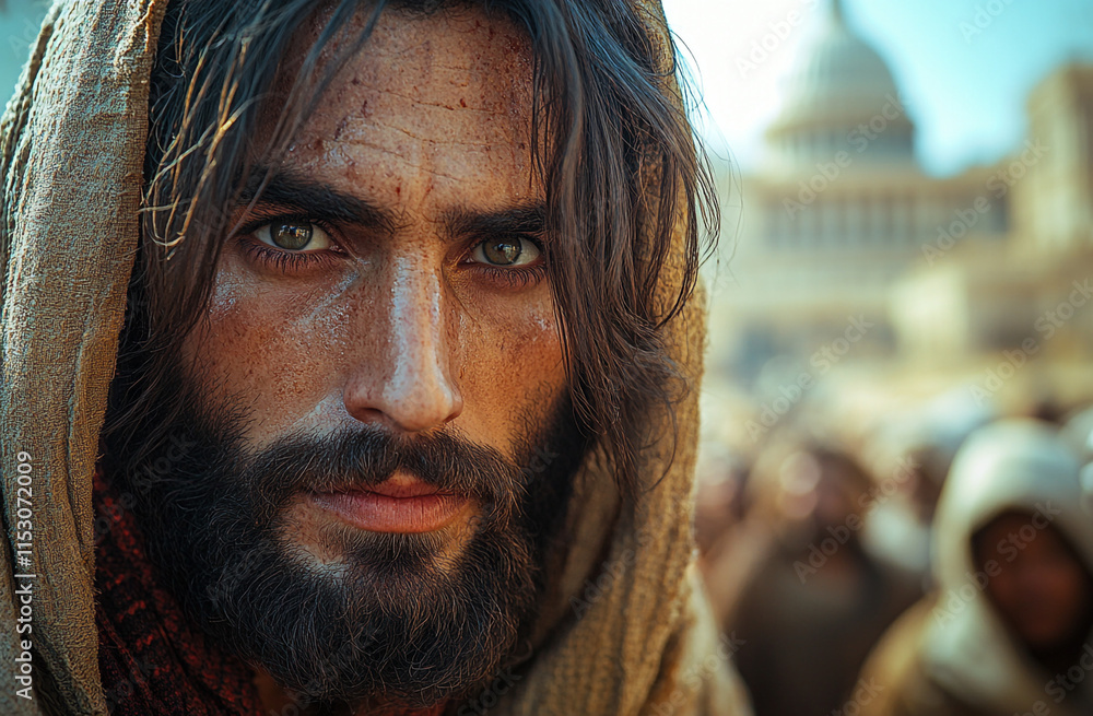 Jesus Christ in a crowd of people on the background of the Capitol. Jesus Christ in a crowd of people on the background of the Capitol.