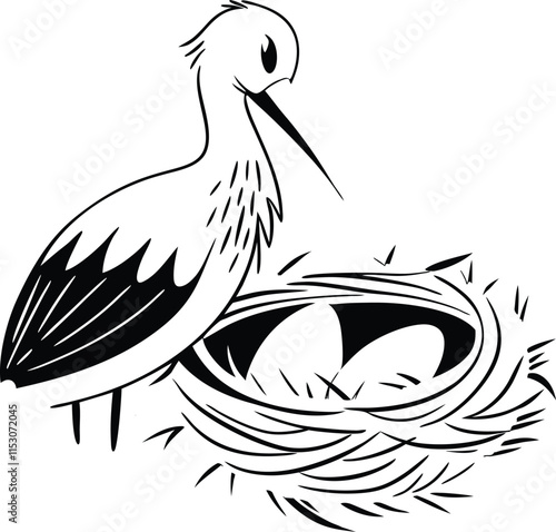 Mother bird waiting for her baby coming out from eggs