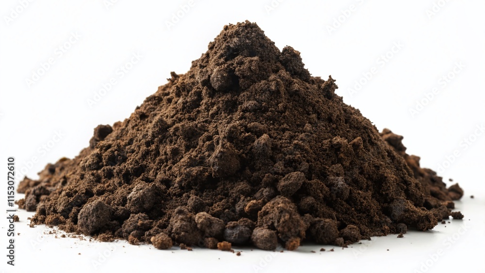 Dark Moody Pile of Peat Soil Isolated on White Background - Low Light Photography Dark Moody Pile of Peat Soil Isolated on White Background - Low Light Photography