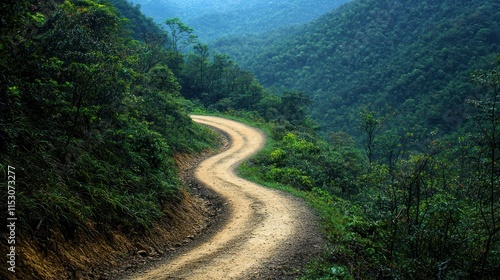 Winding Dirt Road Through Lush Green Mountains