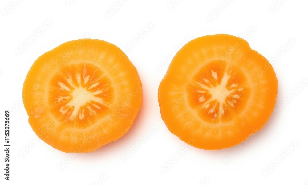 Bright sliced orange tomato halves. Bright sliced orange tomato halves.
