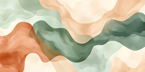 Keuken achterwand Abstracte golf Aquarelgolven in terracotta en saliegroen  © MrSmall