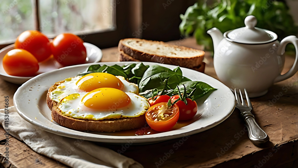 fried eggs with bacon and vegetables fried eggs with bacon and vegetables