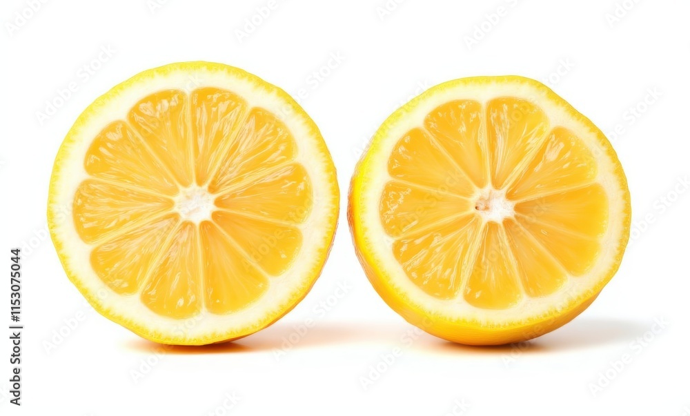 Freshly sliced yellow lemons on white background Freshly sliced yellow lemons on white background