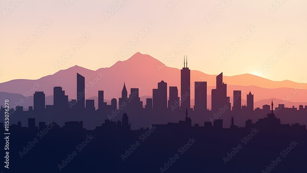Naklejka premium AI bedoBase XL Classic Urban Skyline Silhouette at Twilight. Cityscape.