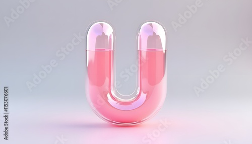 Pink Liquid Letter U in Glass Tubes: A Minimalist 3D Render photo