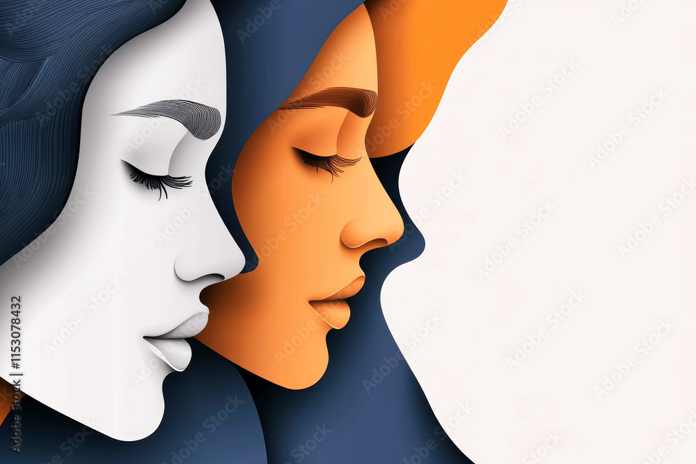 Exploring emotions through abstract female faces in vibrant geometric layers and colors Exploring emotions through abstract female faces in vibrant geometric layers and colors