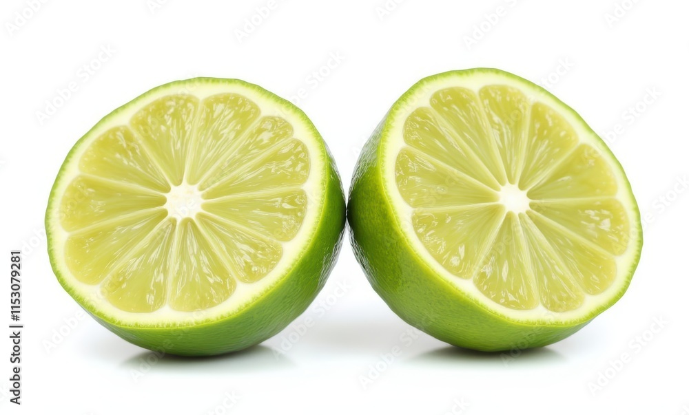 Freshly cut lime halves on white background Freshly cut lime halves on white background