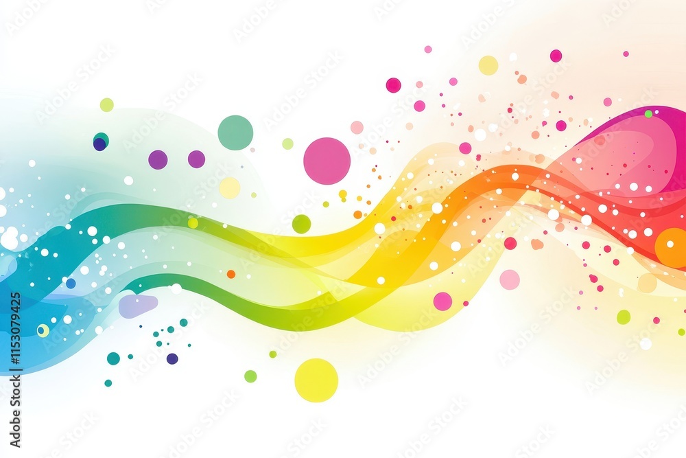 Abstract colorful wave design with vibrant dots and sparkles on white background. Abstract colorful wave design with vibrant dots and sparkles on white background.