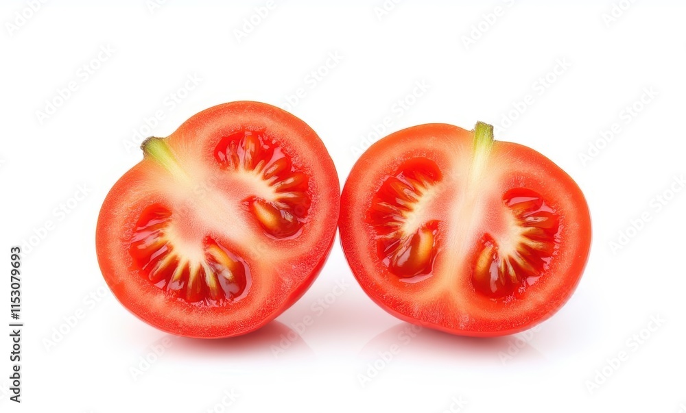Freshly cut ripe tomatoes on white background Freshly cut ripe tomatoes on white background