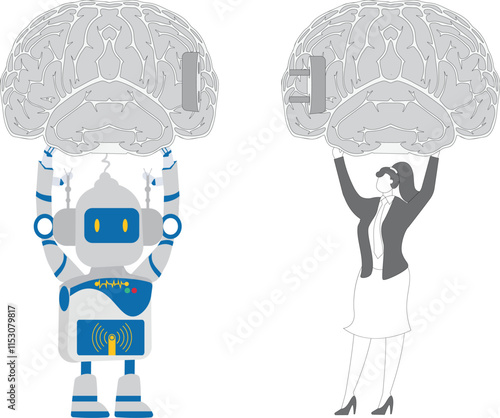 Robot and Businesswoman Collective Ideas , Artificial Intelligence, Assistance, Attached