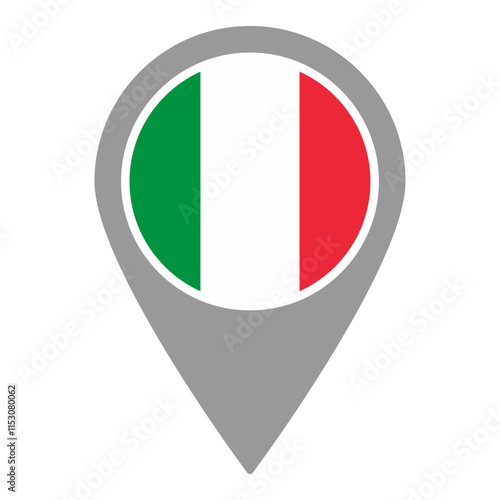 Italy flag location pin, flag application, Flag on Location Pin, graphic design, map pointer, vector illustration.