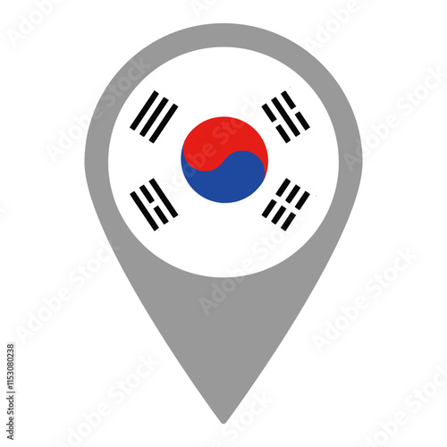 South Korea flag location pin, flag application, Flag on Location Pin, graphic design, map pointer, vector illustration.