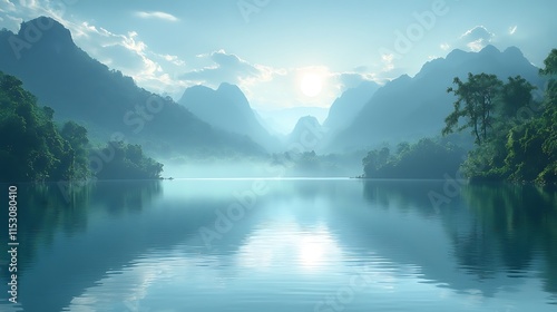 Serene Mountain Lake Landscape with Pine Trees3 photo