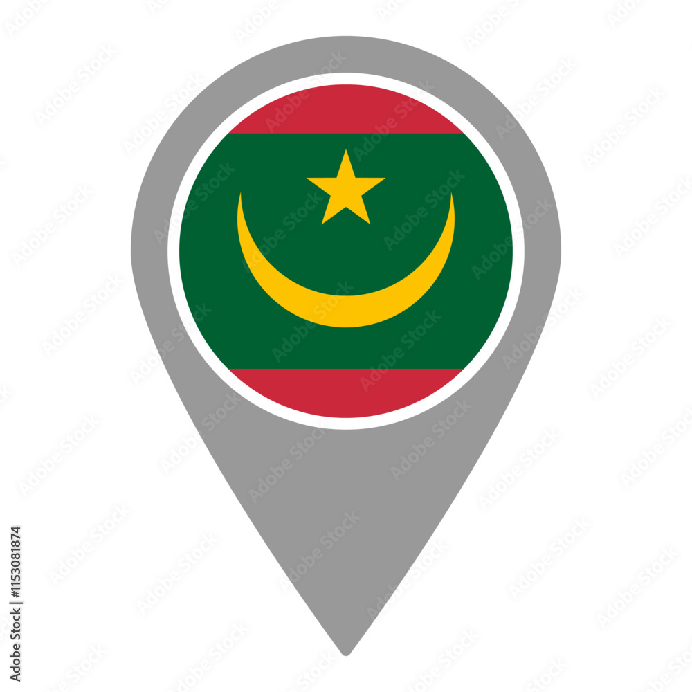 Mauritania flag location pin, flag application, Flag on Location Pin, graphic design, map pointer, vector illustration. Mauritania flag location pin, flag application, Flag on Location Pin, graphic design, map pointer, vector illustration.