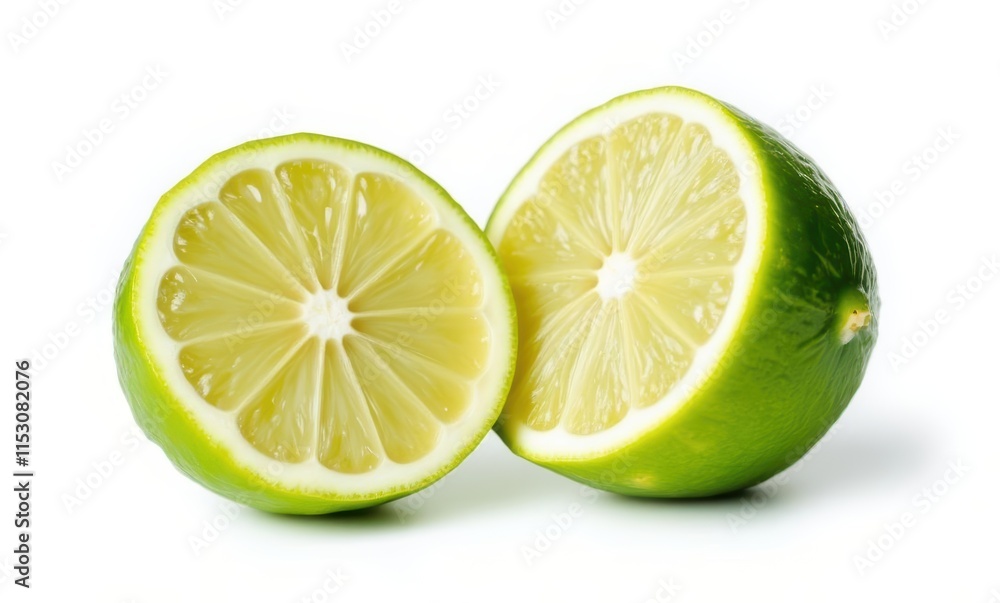 Freshly cut lime halves on white background Freshly cut lime halves on white background