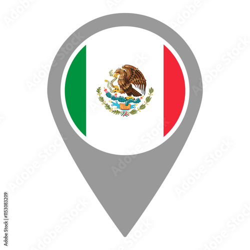 Mexico flag location pin, flag application, Flag on Location Pin, graphic design, map pointer, vector illustration.