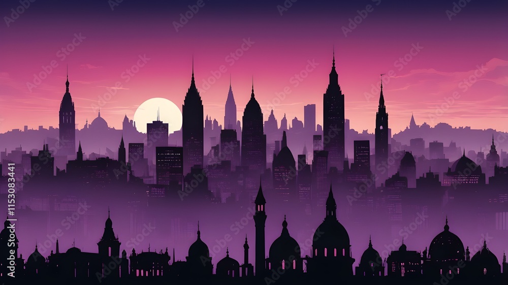 Fototapeta premium AI bedoBase XL Classic Urban Skyline Silhouette at Twilight. Cityscape.