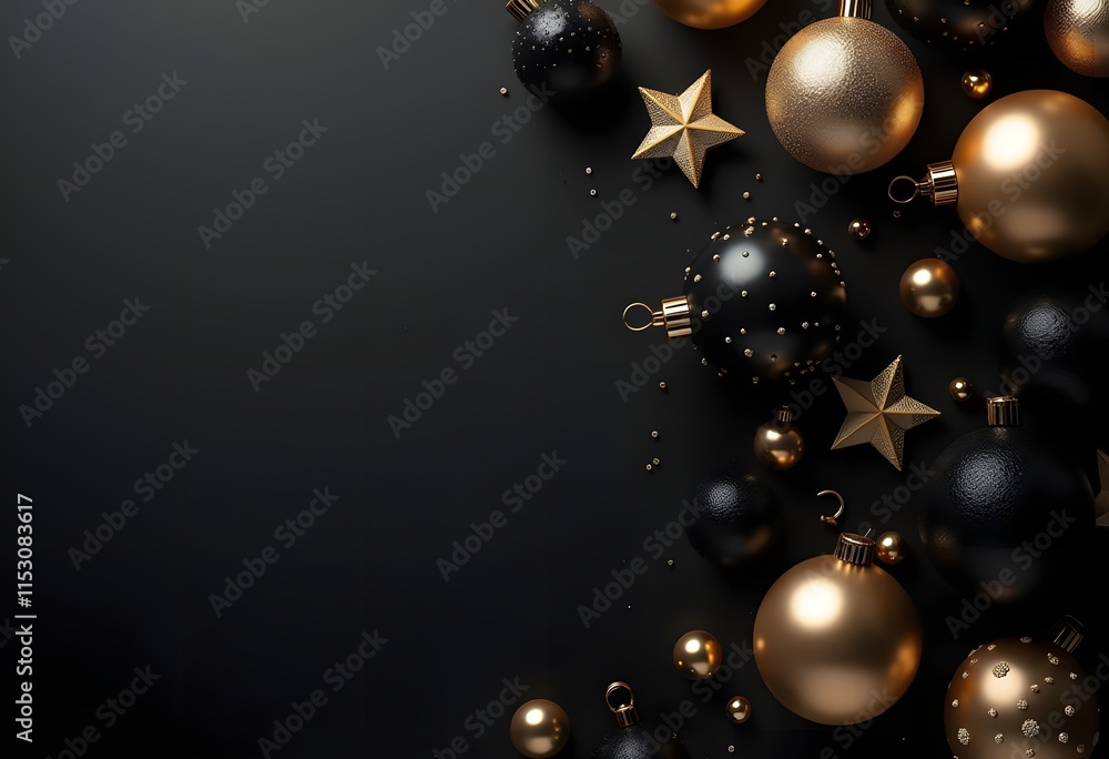 Christmas background with fir branches, gold decorations and pine cones on a black table. Flat lay. top view with copy space. High quality photo
Christmas background with fir branches, gold decorations and pine cones on a black table. Flat lay. top view with copy space. High quality photo
