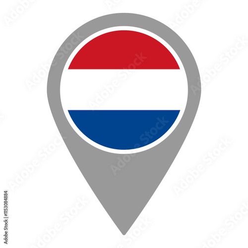 Netherlands flag location pin, flag application, Flag on Location Pin, graphic design, map pointer, vector illustration.