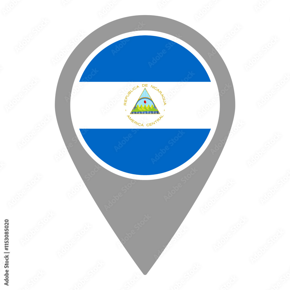 Nicaragua flag location pin, flag application, Flag on Location Pin, graphic design, map pointer, vector illustration. Nicaragua flag location pin, flag application, Flag on Location Pin, graphic design, map pointer, vector illustration.