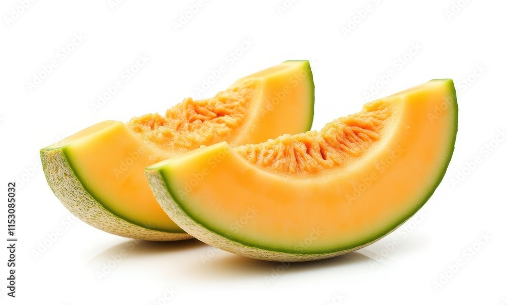 Fresh cantaloupe slices on white background Fresh cantaloupe slices on white background