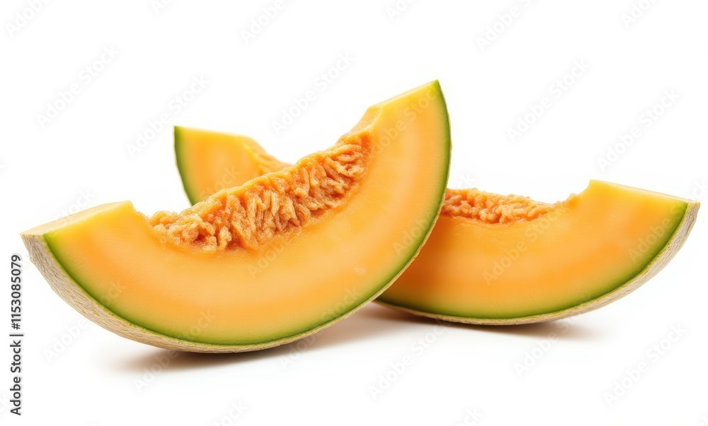 Fresh cantaloupe slices on white background Fresh cantaloupe slices on white background