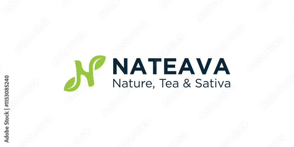 Fototapeta premium NATEAVA logo showcasing nature, tea, and sativa in green and black for a modern, health-conscious brand identity that evokes wellness and natural living for a sustainable future.