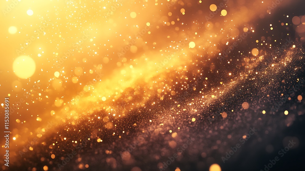 Obraz premium Golden Dust Particles Shimmering: A Vibrant Digital Painting. AI Generated
