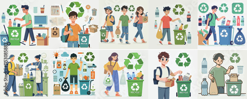 vector set of a teenager is Recycling Items with a simple flat design style