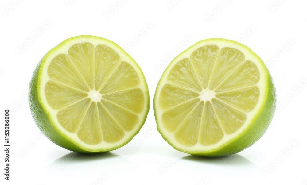 Freshly cut lime halves on white Freshly cut lime halves on white