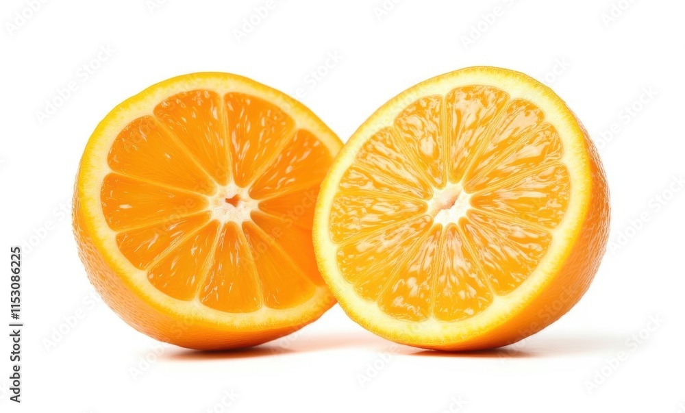 Freshly cut orange halves on white background Freshly cut orange halves on white background