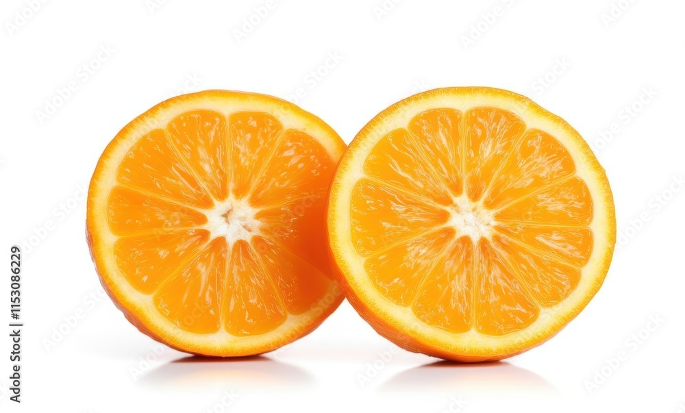 Freshly cut orange halves on white background Freshly cut orange halves on white background